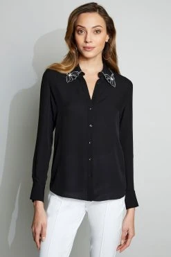 Elie Tahari Tops Embroidered Collar Shirt