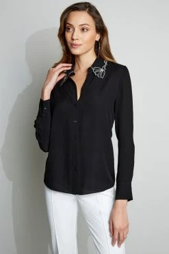 Elie Tahari Tops Embroidered Collar Shirt