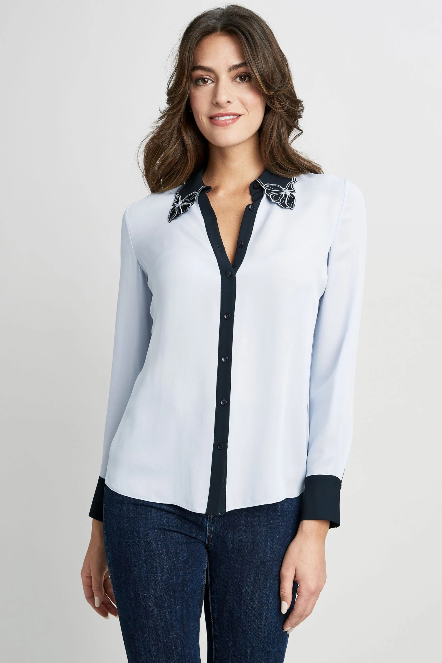 Elie Tahari Embroidered Collar Shirt Tops 3 Elie Tahari Embroidered Collar Shirt Tops