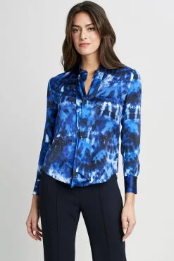 Elie Tahari Shibori Silk Satin Shirt Tops 9 Elie Tahari Shibori Silk Satin Shirt Tops