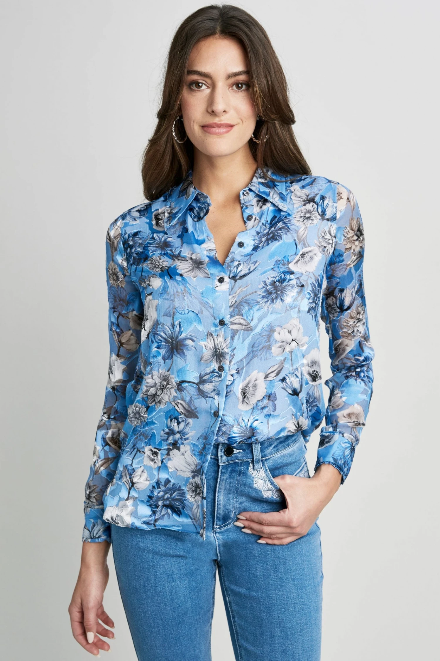 Elie Tahari Floral Satin Burnout Shirt Tops 3 Elie Tahari Floral Satin Burnout Shirt Tops