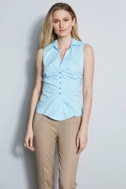 Elie Tahari Tops Sleeveless Ruched Shirt