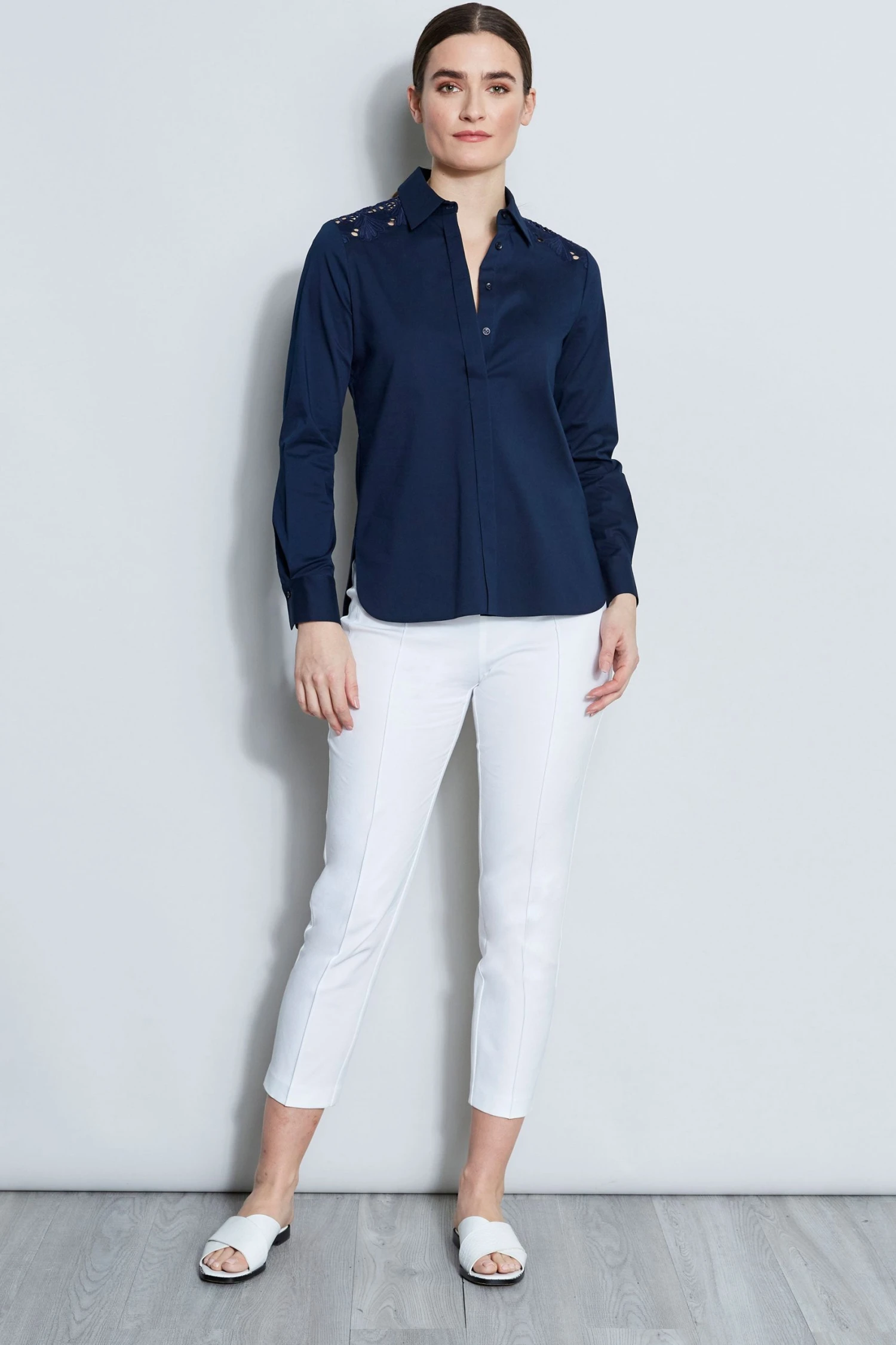 Elie Tahari Embroidered Shoulder Shirt 4 Elie Tahari Embroidered Shoulder Shirt