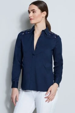 Elie Tahari Embroidered Shoulder Shirt 8 Elie Tahari Embroidered Shoulder Shirt