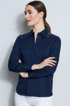 Elie Tahari Embroidered Shoulder Shirt