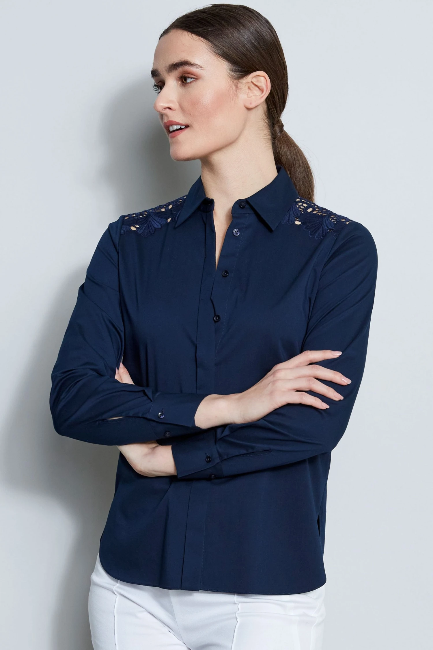 Elie Tahari Embroidered Shoulder Shirt 3 Elie Tahari Embroidered Shoulder Shirt