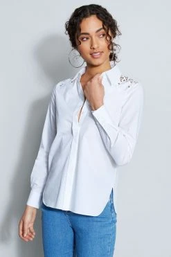 Elie Tahari Tops Embroidered Shoulder Shirt