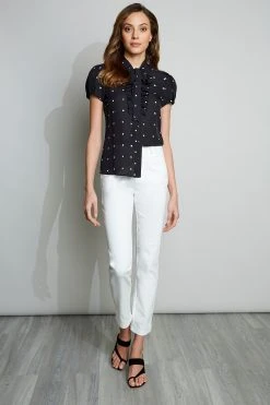 Elie Tahari Tops Dot Ruffle Shirt