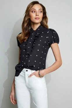 Elie Tahari Tops Dot Ruffle Shirt