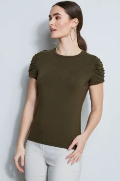 Elie Tahari Ruched Sleeve Knit Knits