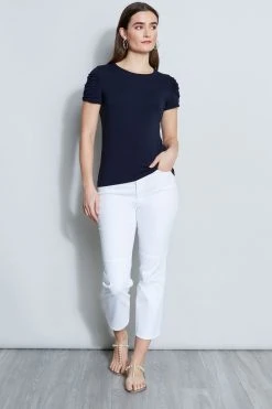 Elie Tahari Ruched Sleeve Knit