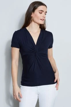 Elie Tahari Short Sleeve Twist Knot Knit
