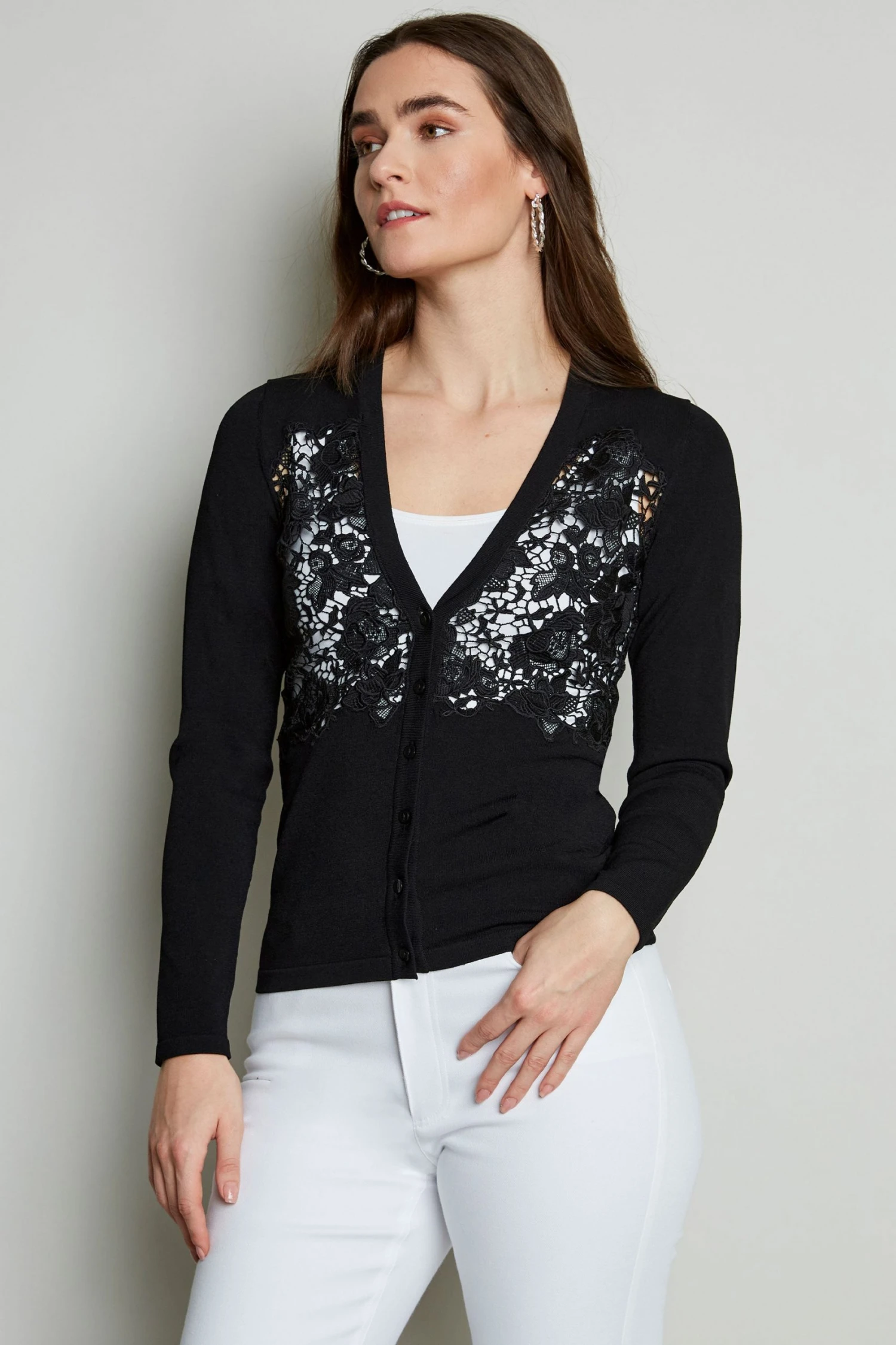 Elie Tahari Lace Insert Cardigan 3 Elie Tahari Lace Insert Cardigan