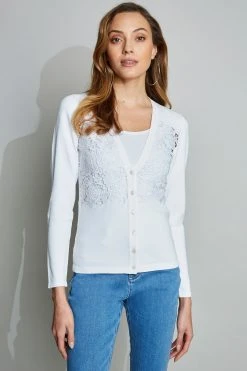 Elie Tahari Sweaters Lace Insert Cardigan