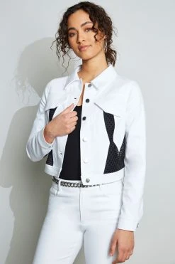 Elie Tahari Mesh Denim Jacket Jackets & Blazers