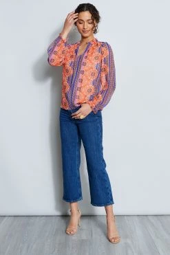 Elie Tahari Silk Crinkle Chiffon Bali Shirt Tops