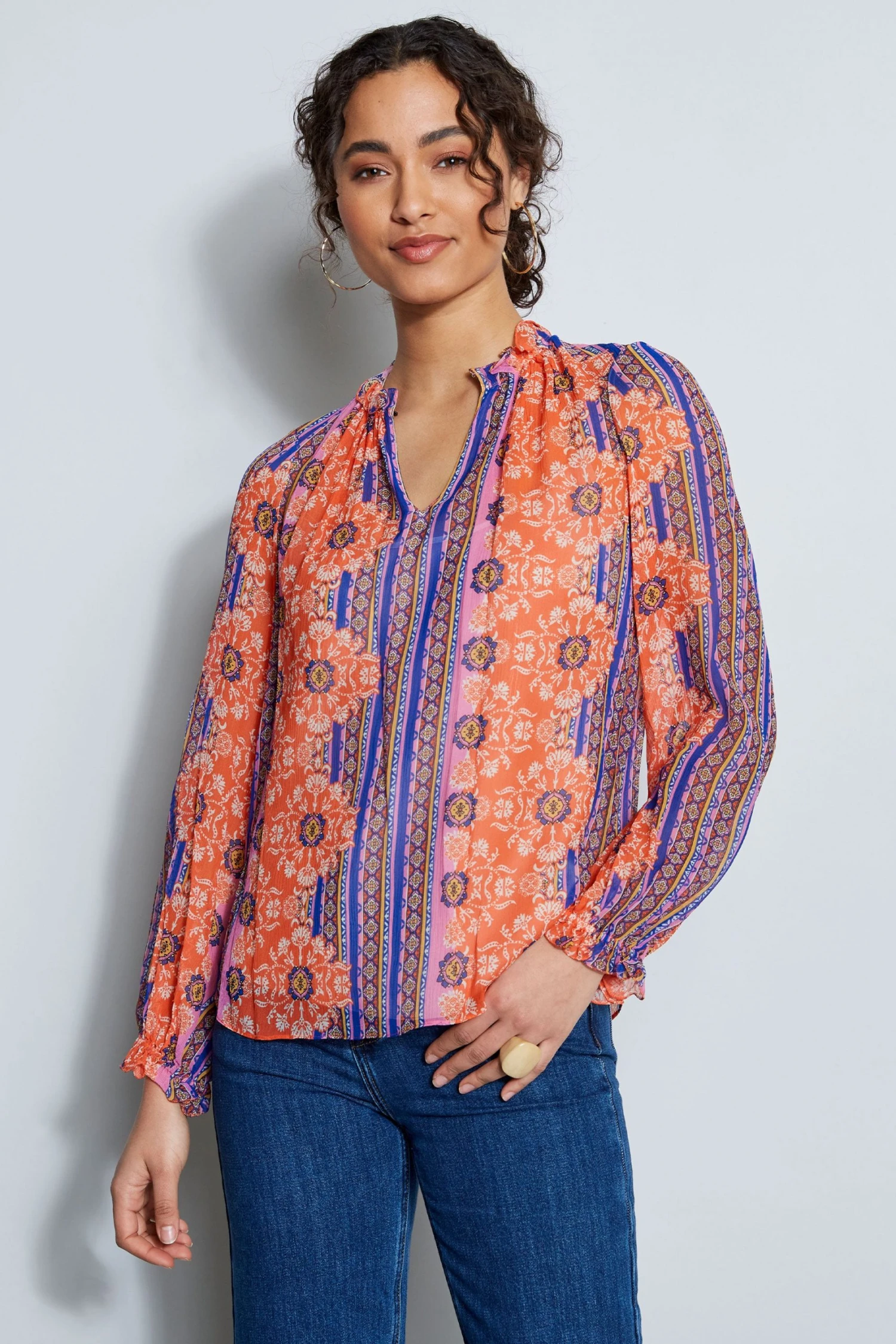 Elie Tahari Silk Crinkle Chiffon Bali Shirt Tops 3 Elie Tahari Silk Crinkle Chiffon Bali Shirt Tops
