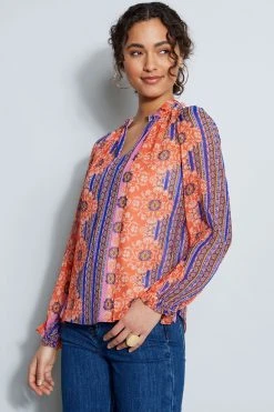 Elie Tahari Silk Crinkle Chiffon Bali Shirt Tops 8 Elie Tahari Silk Crinkle Chiffon Bali Shirt Tops