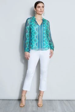Elie Tahari Silk Crinkle Chiffon Bali Shirt Tops