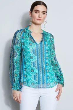 Elie Tahari Silk Crinkle Chiffon Bali Shirt Tops 10 Elie Tahari Silk Crinkle Chiffon Bali Shirt Tops