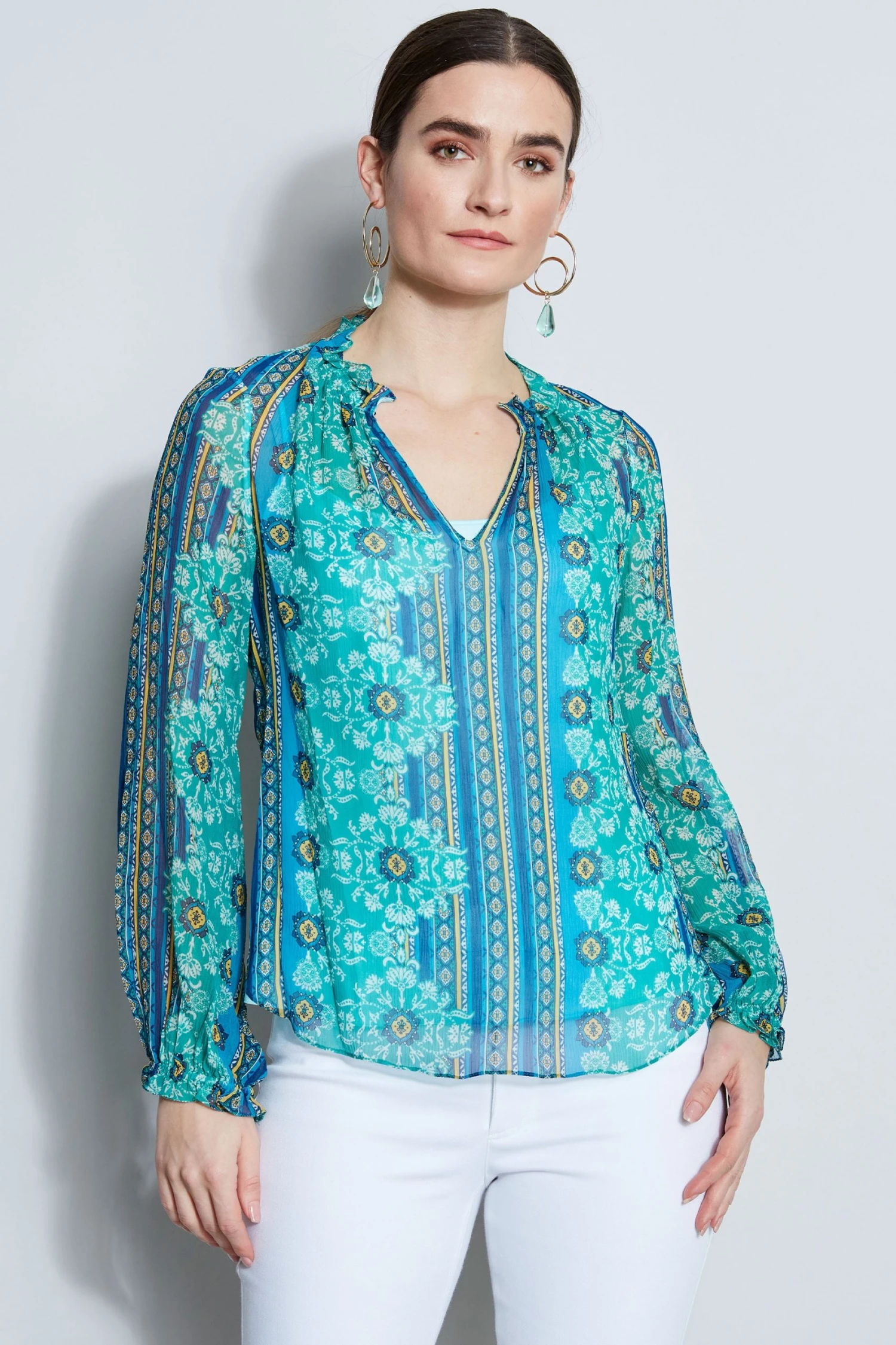 Elie Tahari Silk Crinkle Chiffon Bali Shirt Tops 5 Elie Tahari Silk Crinkle Chiffon Bali Shirt Tops