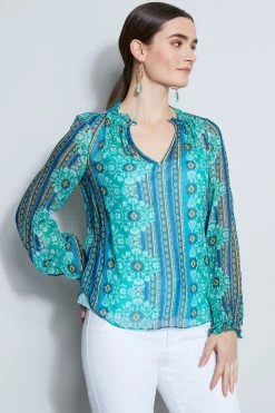 Elie Tahari Silk Crinkle Chiffon Bali Shirt Tops
