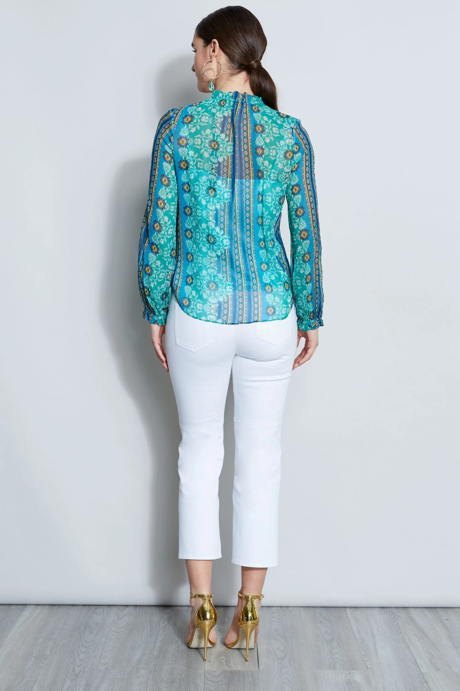 Elie Tahari Silk Crinkle Chiffon Bali Shirt Tops 8 Elie Tahari Silk Crinkle Chiffon Bali Shirt Tops