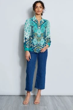Elie Tahari Tops Silk Georgette Bali Print Shirt