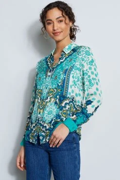 Elie Tahari Tops Silk Georgette Bali Print Shirt