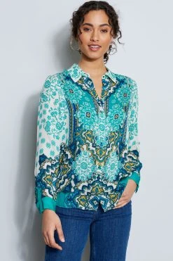 Elie Tahari Tops Silk Georgette Bali Print Shirt
