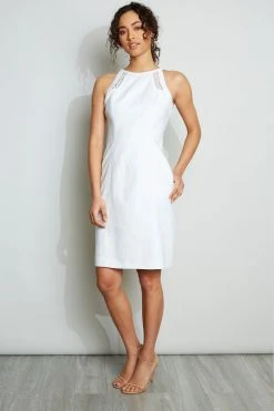 Elie Tahari Linen Lace Detail Dress