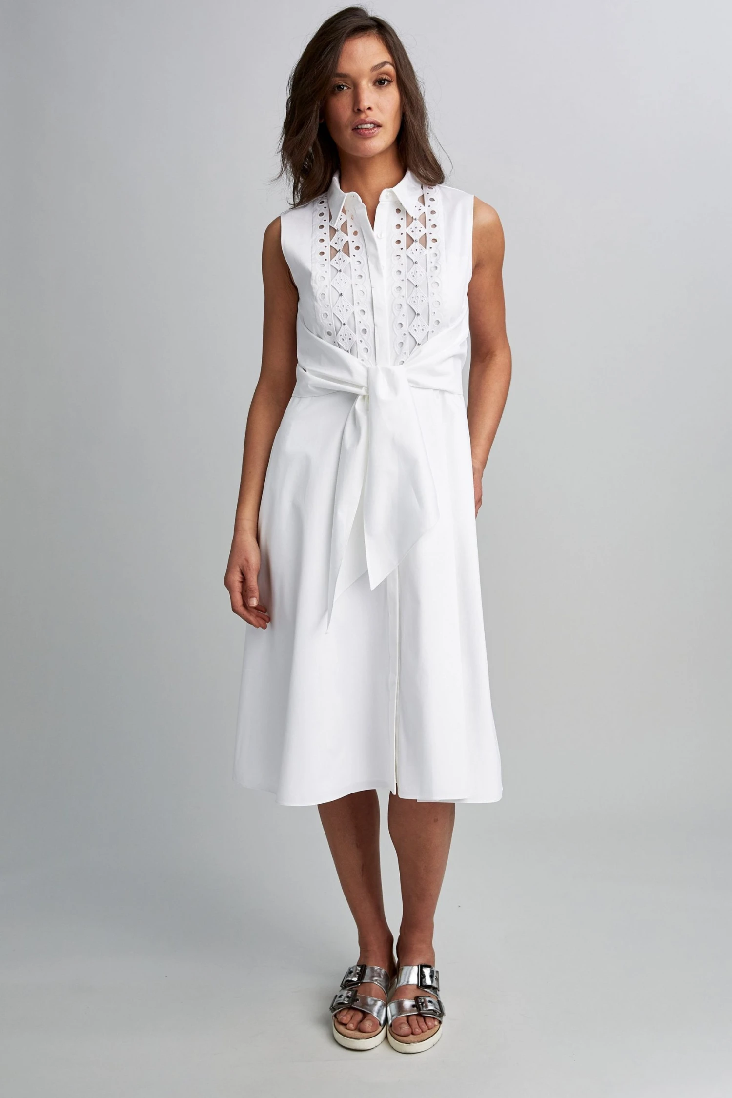 E4044601_POPLINSLTIEDRESS_WHITE_1HERO_012.jpg Elie Tahari Poplin Sleeveless Tie Dress Dresses & Jumpsuits