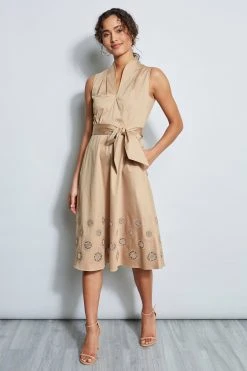 Elie Tahari Dress Musings Embroidered Hem Cotton Midi Dress