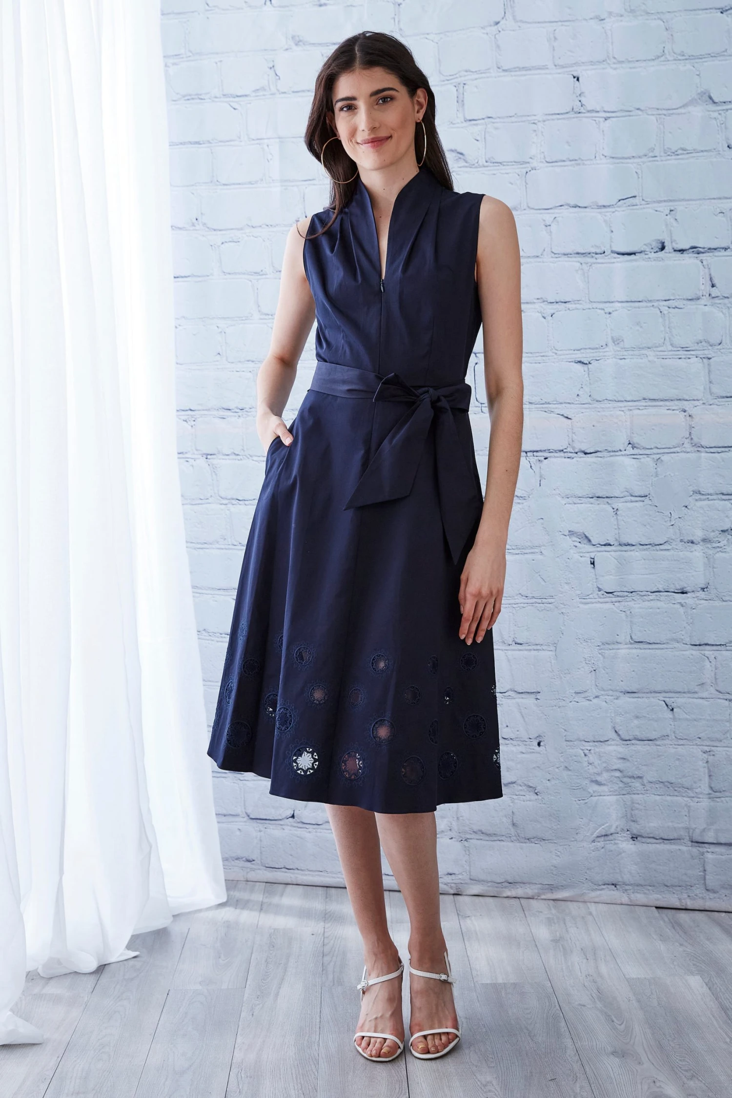 Elie Tahari Embroidered Hem Cotton Midi Dress 3 Elie Tahari Embroidered Hem Cotton Midi Dress