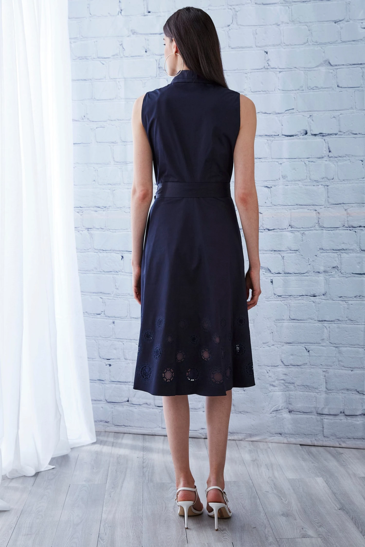 Elie Tahari Embroidered Hem Cotton Midi Dress 5 Elie Tahari Embroidered Hem Cotton Midi Dress