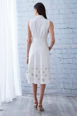 Elie Tahari Dress Musings Embroidered Hem Cotton Midi Dress 9 Elie Tahari Dress Musings Embroidered Hem Cotton Midi Dress