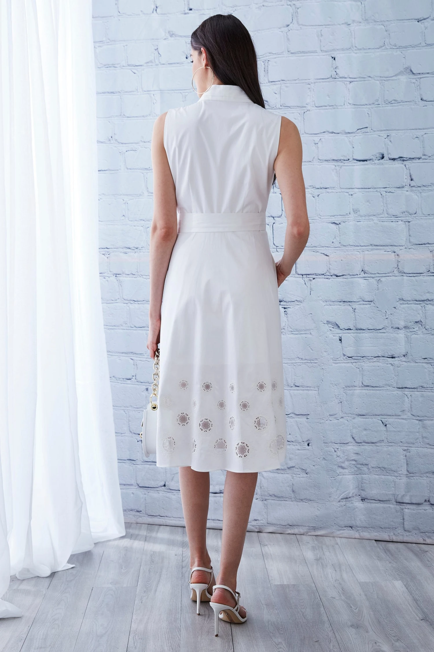 Elie Tahari Dress Musings Embroidered Hem Cotton Midi Dress 6 Elie Tahari Dress Musings Embroidered Hem Cotton Midi Dress