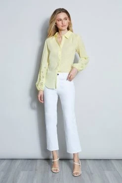 Elie Tahari Crinkle Cotton Embroidered Shirt