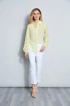Elie Tahari Crinkle Cotton Embroidered Shirt