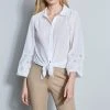 Elie Tahari Crinkle Cotton Embroidered Shirt
