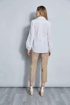 Elie Tahari Crinkle Cotton Embroidered Shirt
