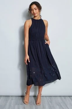 Elie Tahari Dress Musings Embroidered Hem Midi Dress