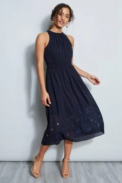 Elie Tahari Dress Musings Embroidered Hem Midi Dress