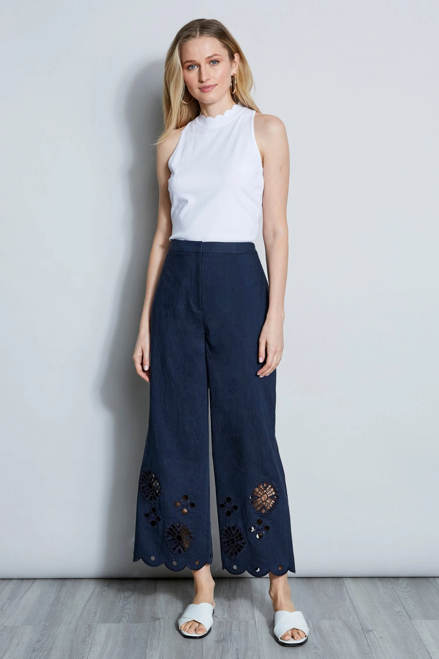 E405K202_NAVY_1HERO_013_1.jpg Elie Tahari Scallop Embroidered Linen Pant
