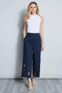Elie Tahari Scallop Embroidered Linen Pant 4 Elie Tahari Scallop Embroidered Linen Pant