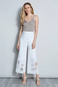 Elie Tahari Pants Scallop Embroidered Linen Pant