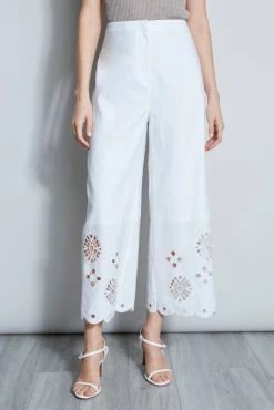 Elie Tahari Pants Scallop Embroidered Linen Pant