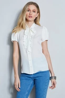 Elie Tahari Silk Tie Neck Ruffle Shirt