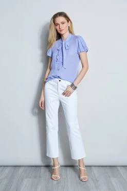 Elie Tahari Silk Tie Neck Ruffle Shirt