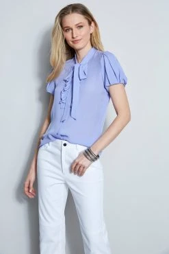 Elie Tahari Silk Tie Neck Ruffle Shirt